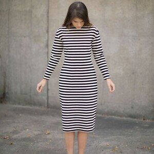 Samuji Theon Black & Cream Striped Dress, sz XXS